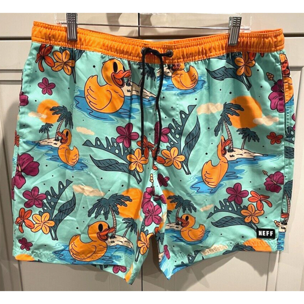 NEFF Men's Swimming Trunks Board Shorts Sz XL Hawaiian Rubber Duck Vacation